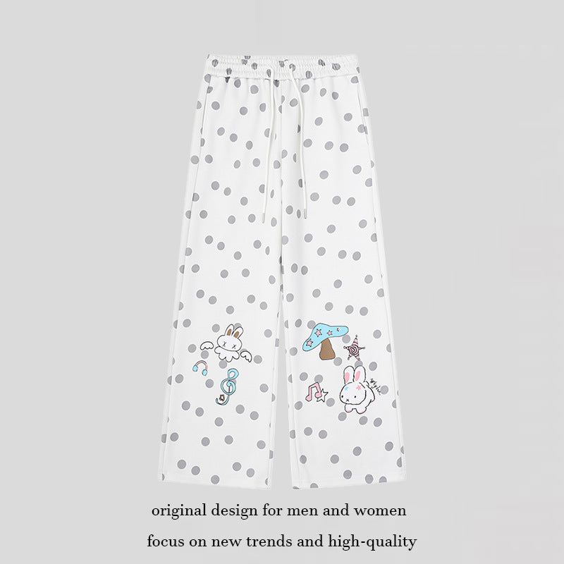 Damen Weite Lounge‑Hose mit Komfortbund, Polka‑Dot‑Allover und verspieltem Cartoon-Print Drune