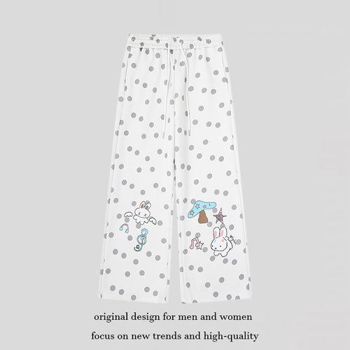 Damen Weite Lounge‑Hose mit Komfortbund, Polka‑Dot‑Allover und verspieltem Cartoon-Print Drune