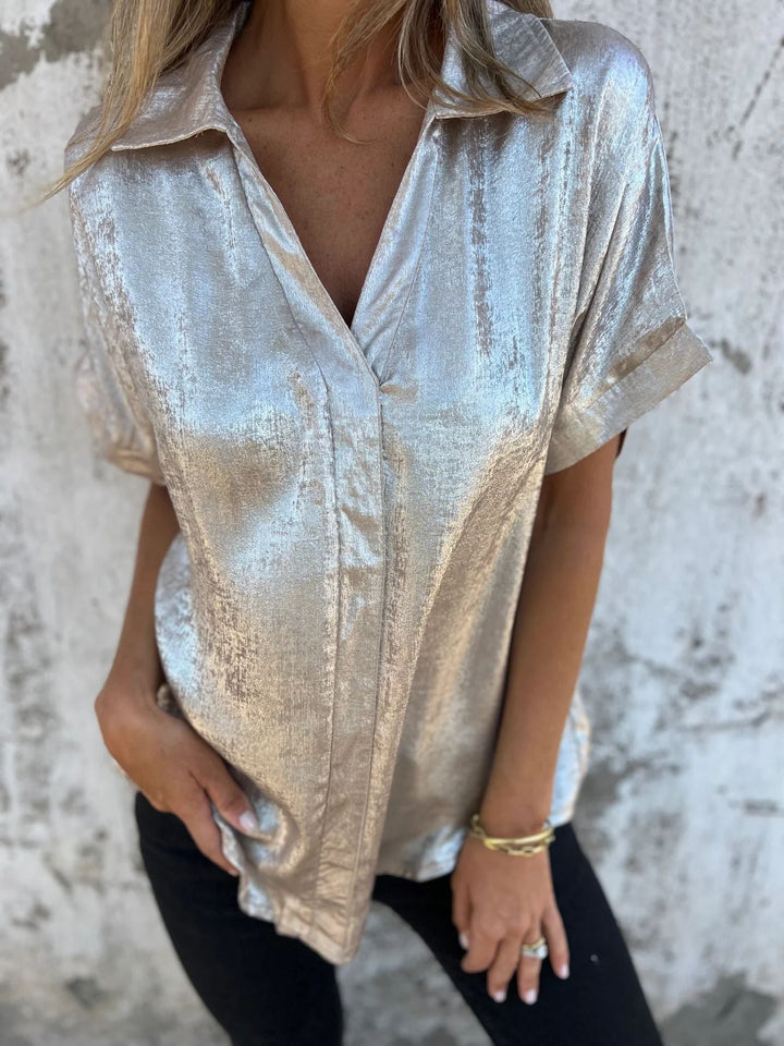 Damen Elegante Satinbluse mit glänzendem Finish und lässigem Schnitt Drune