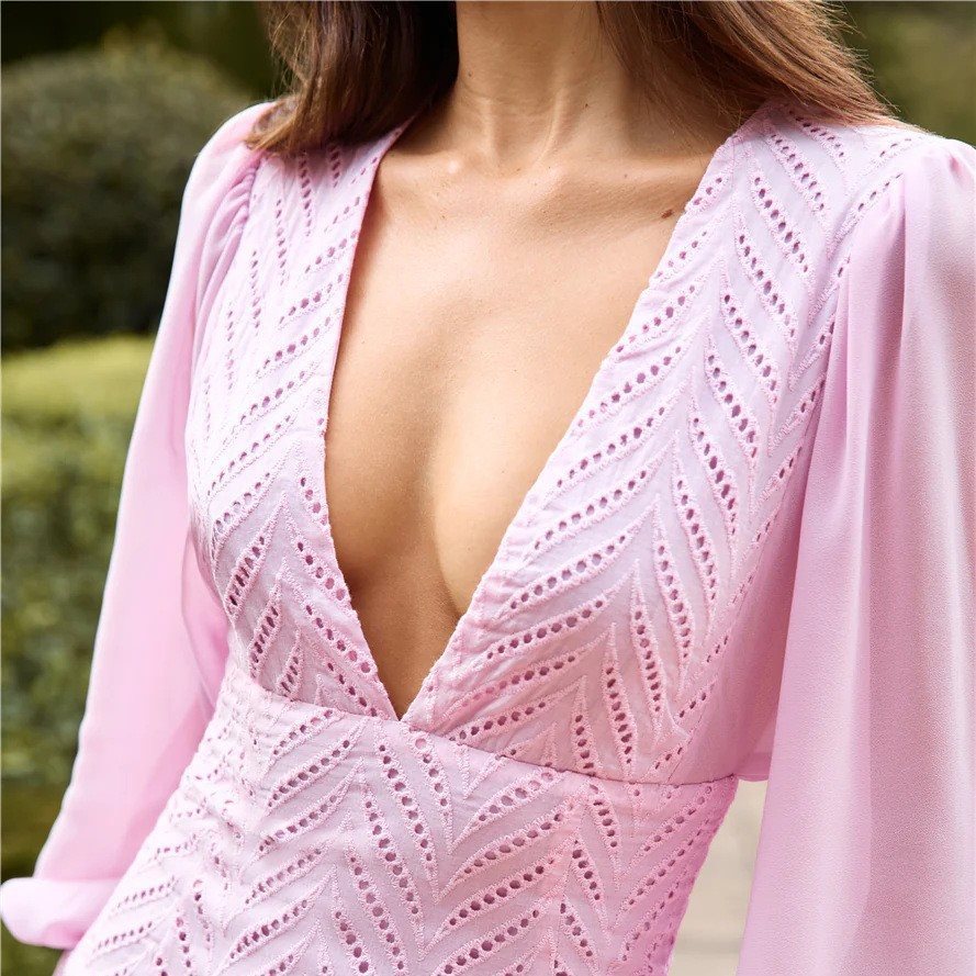 Damen Minikleid mit voluminösen Ärmeln und tiefem V-Ausschnitt Drune