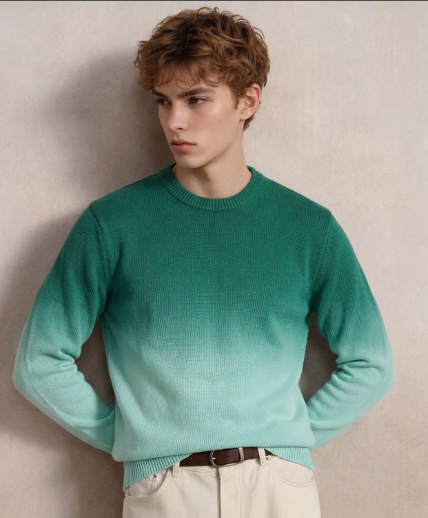 Herren Feinstrick-Pullover mit Dip-Dye-Effekt und Rundhalsausschnitt Drune