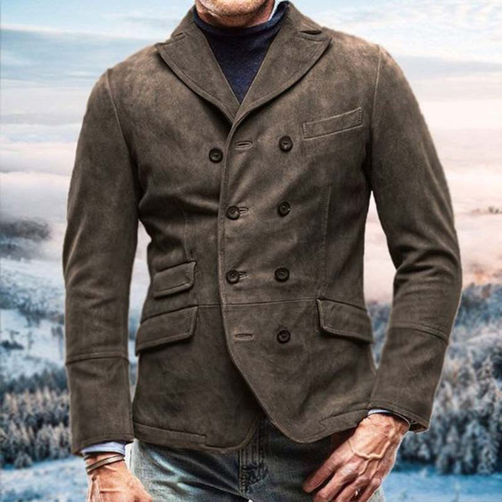 Herren eleganter Wildlederblazer mit doppelter Knopfleiste und praktischen Taschen Drune
