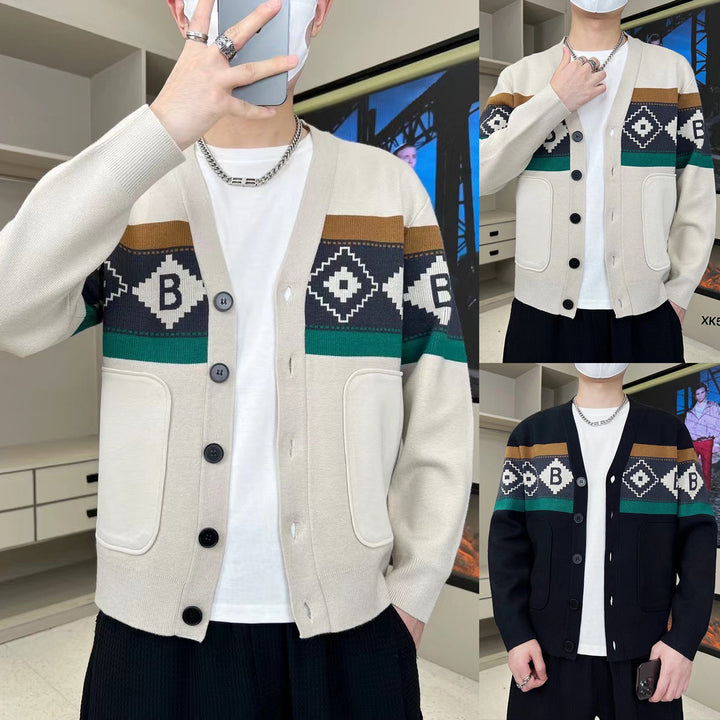 Herren Modische Strickjacke mit grafischem Muster Drune
