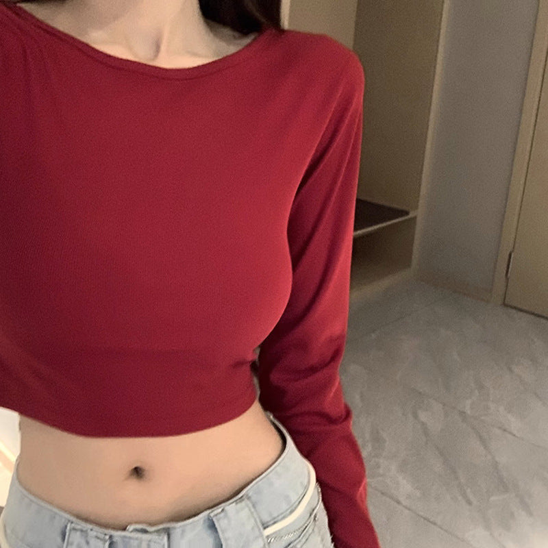 Damen langärmliges Crop-Top mit criss-cross Rücken und elegantem V-Ausschnitt