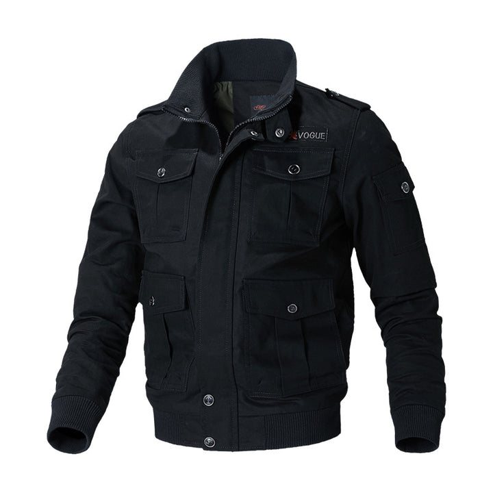 Herren nan militärische Fieldjacke mit Mehrfach-Taschen, Schulterklappen und Rippbündchen Drune