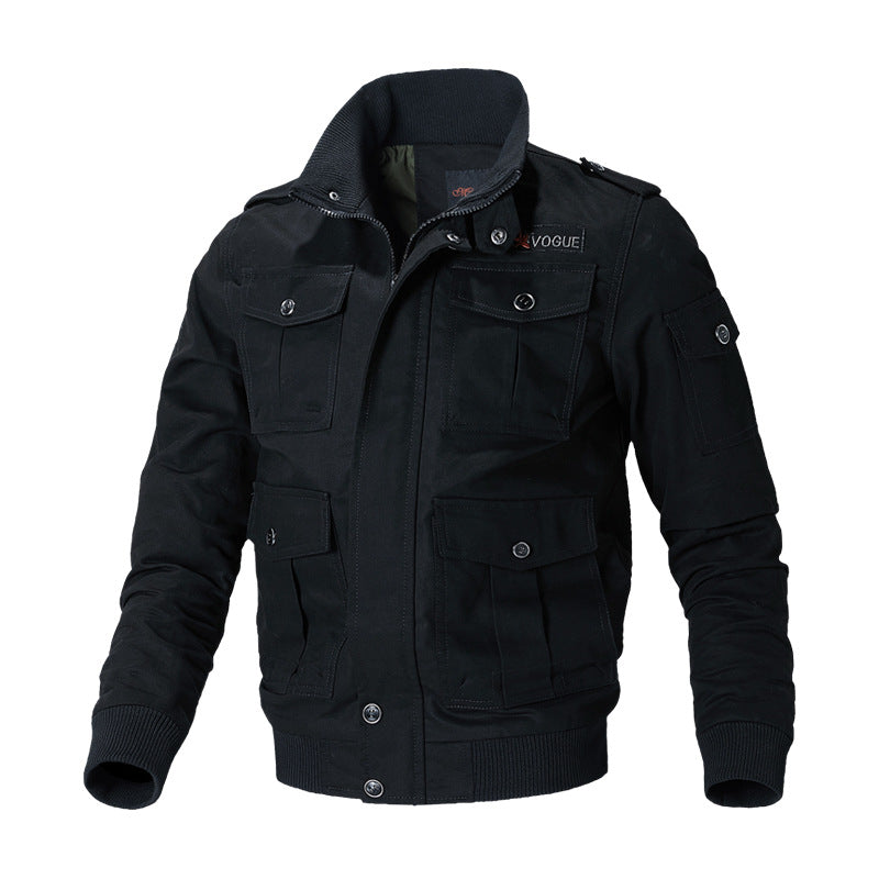 Herren  militärische Fieldjacke mit Mehrfach-Taschen, Schulterklappen und Rippbündchen Drune