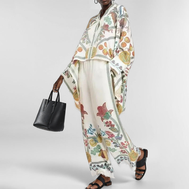 Damen Florales Kaftan-Oberteil mit Knopfdetail Drune