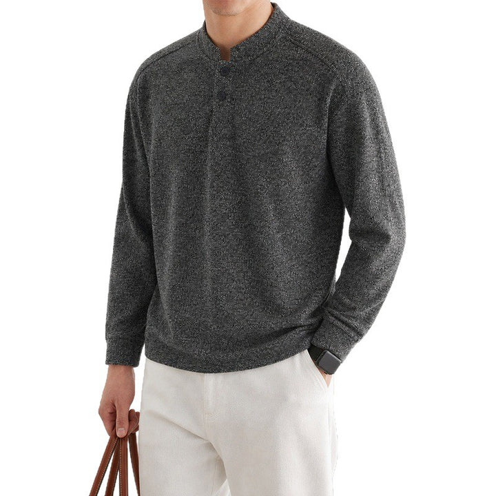 Herren Langarm Waffelstrick-Henley-Pullover mit Knopfleiste Drune