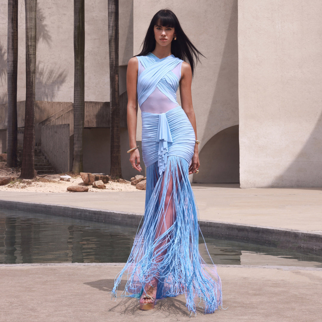 Damen Maxikleid mit raffinierten Drapierungen und fließendem Schnitt Drune
