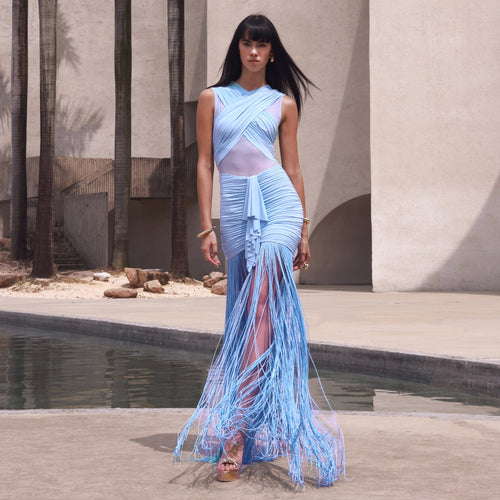 Damen Maxikleid mit raffinierten Drapierungen und fließendem Schnitt Drune