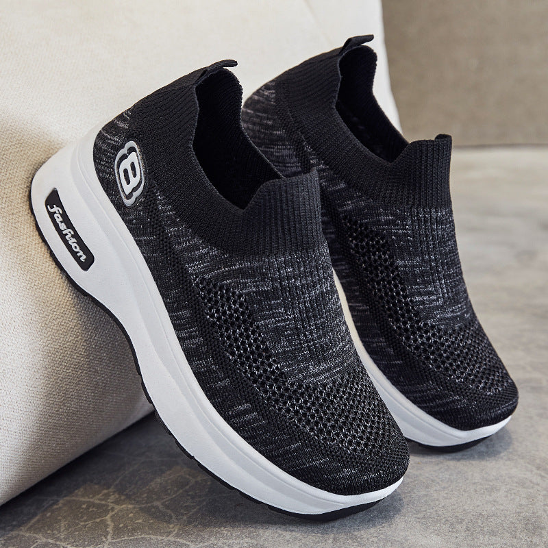 Damen nan atmungsaktive Strick-Sneaker mit Plateau-Sohle und elastischer Sockenkonstruktion Drune