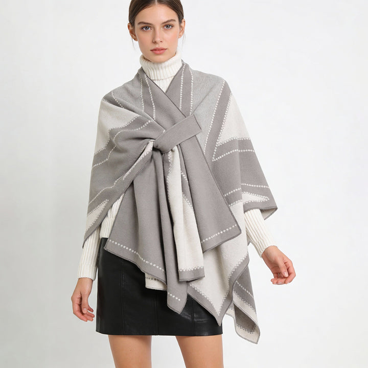 Damen Oversize-Cape aus Jacquard-Strick mit Bindeschlaufe Drune