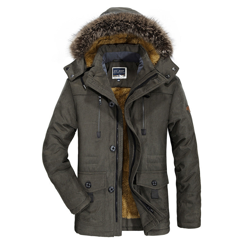 Herren Thermo-Parka im Fieldstil mit abnehmbarer Kunstfellkapuze und Teddyfleece‑Innenlage Drune