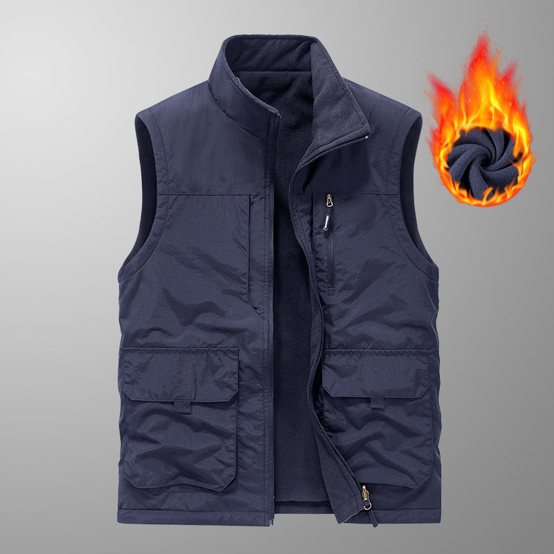Herren Thermo-Outdoorweste mit Fleece‑Innenfutter, Stehkragen und Multifunktionstaschen Drune