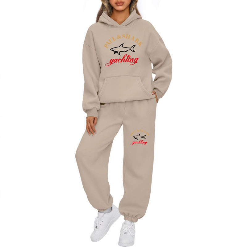 Damen nan oversized Hoodie und Jogginghose Set mit Kapuze Kängurutasche und gerippten Bündchen Drune