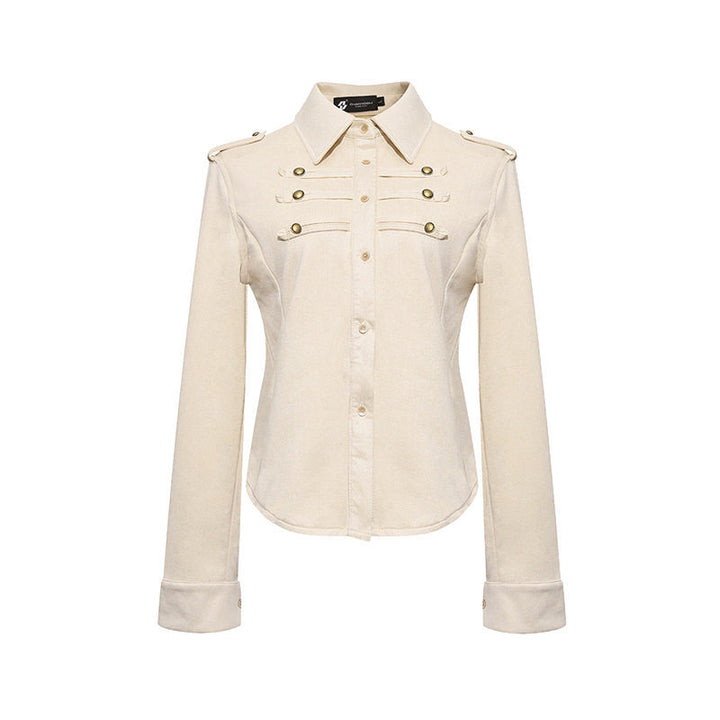 Damen Militärische Velours‑Optik Jacke mit Schulterklappen und Zierriegeln Drune
