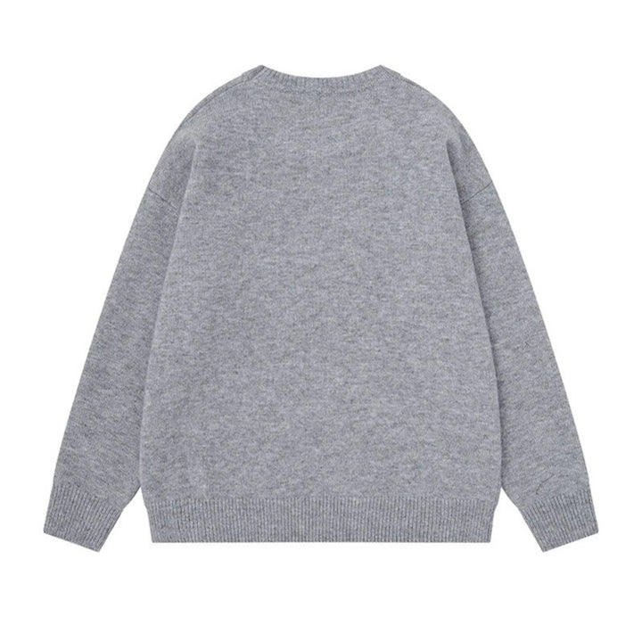 Damen Kuscheliger Strickpullover mit Eisbär-Applikation und eingearbeitetem Streifenschal Drune