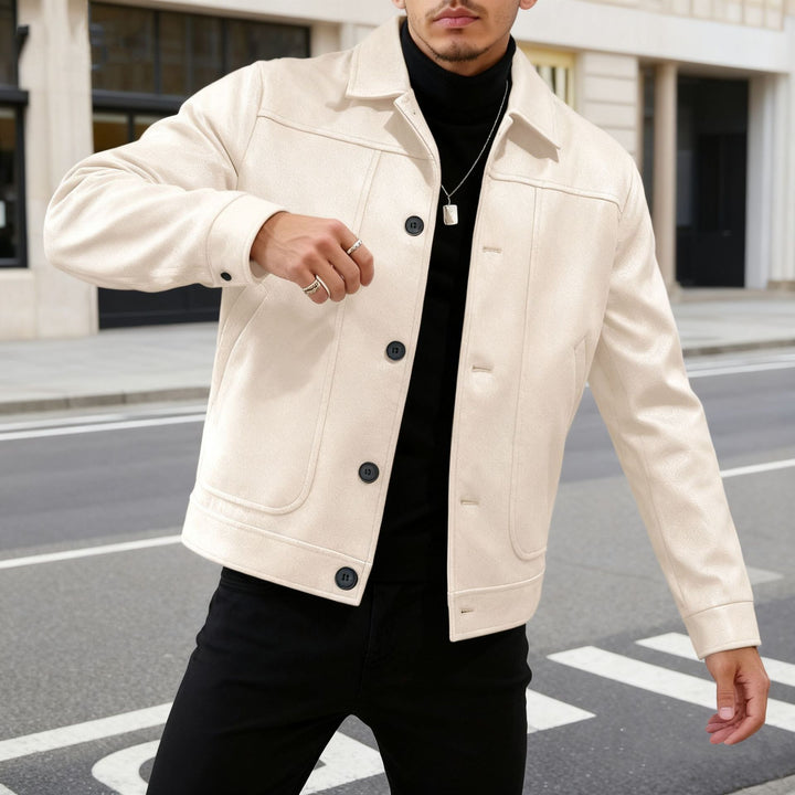 Herren nan moderner Trucker-Overshirt aus Velourslederimitat mit Ziernähten und aufgesetzten Taschen Drune
