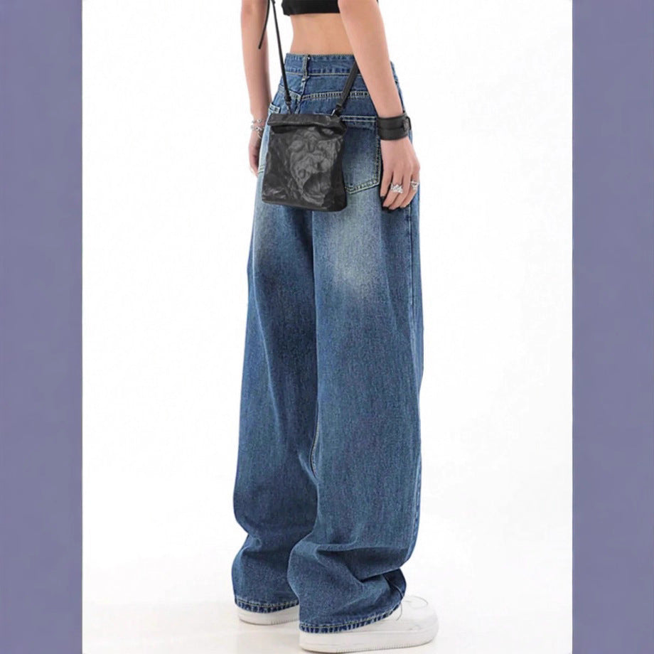Damen hochtaillierte Oversized-Baggy-Jeans mit Knie-Rip und weitem Bein Drune