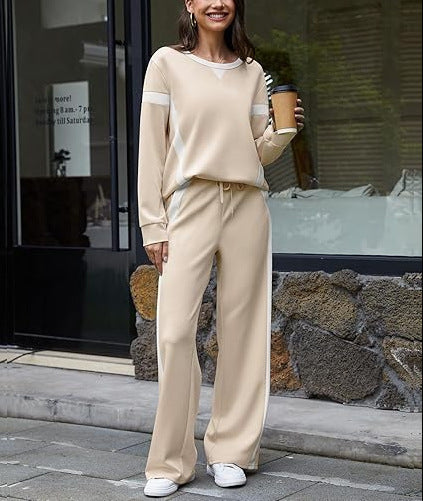 Damen nan sportives Lounge-Set mit weitem Sweatshirt, Palazzohose und seitlichen Kontraststreifen Drune