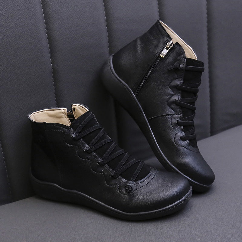 Damen nan knöchelhohe Lederstiefelette mit seitlichem Reißverschluss, elastischer Schnürung und ergonomischer Komfortsohle Drune