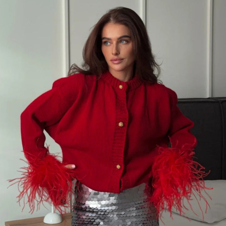 Damen lässige Strickjacke mit dekorativen Fransen und hochwertigen Knöpfen Drune