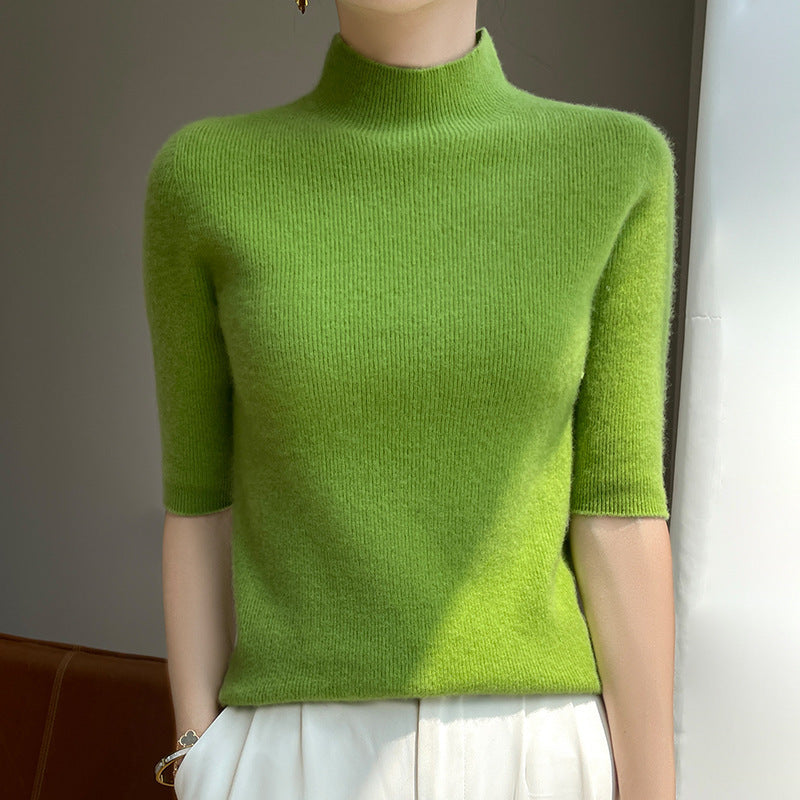 Damen Kurzarm-Mockneck-Pullover mit flauschiger Angora‑Optik Drune