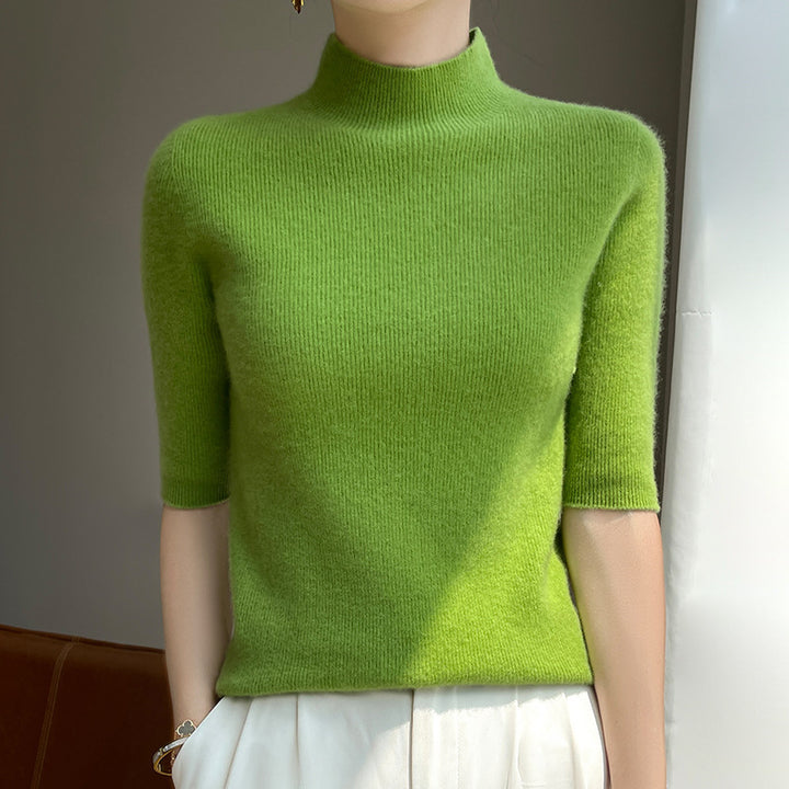Damen Kurzarm-Mockneck-Pullover mit flauschiger Angora‑Optik Drune