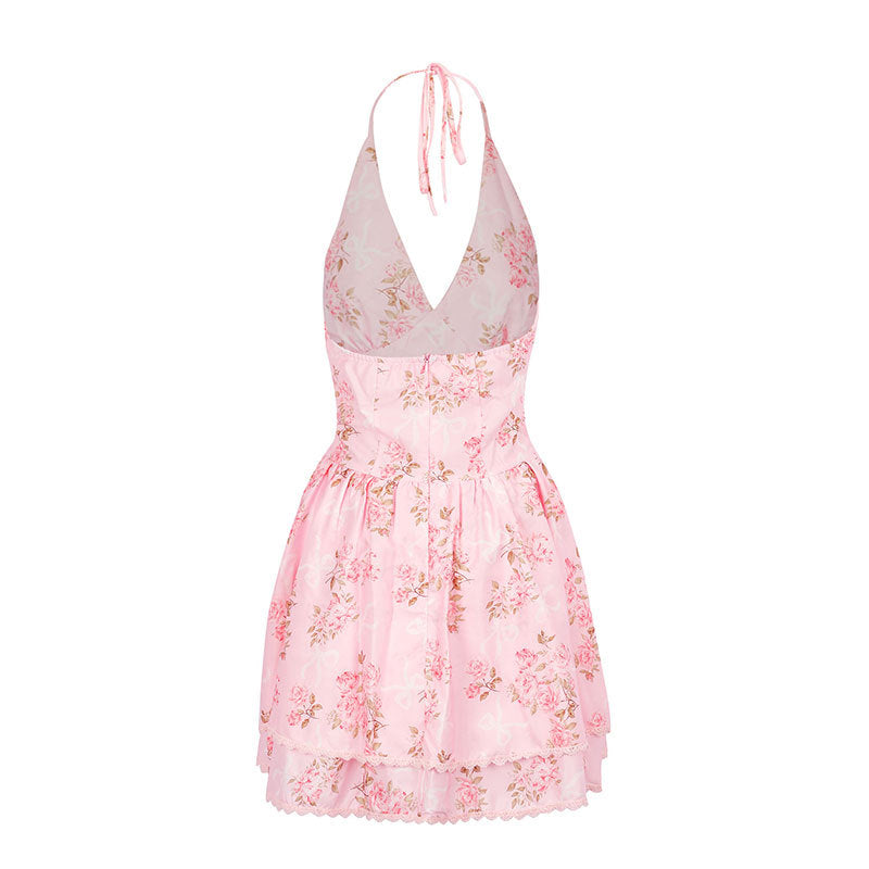 Damen Sommerliches Neckholderkleid mit floralem Muster und Rüschendetails Drune