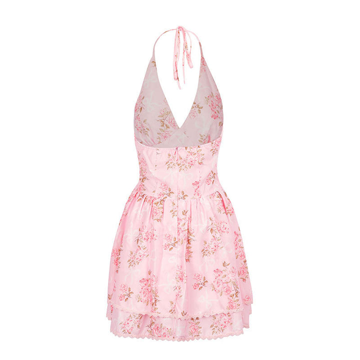 Damen Sommerliches Neckholderkleid mit floralem Muster und Rüschendetails Drune
