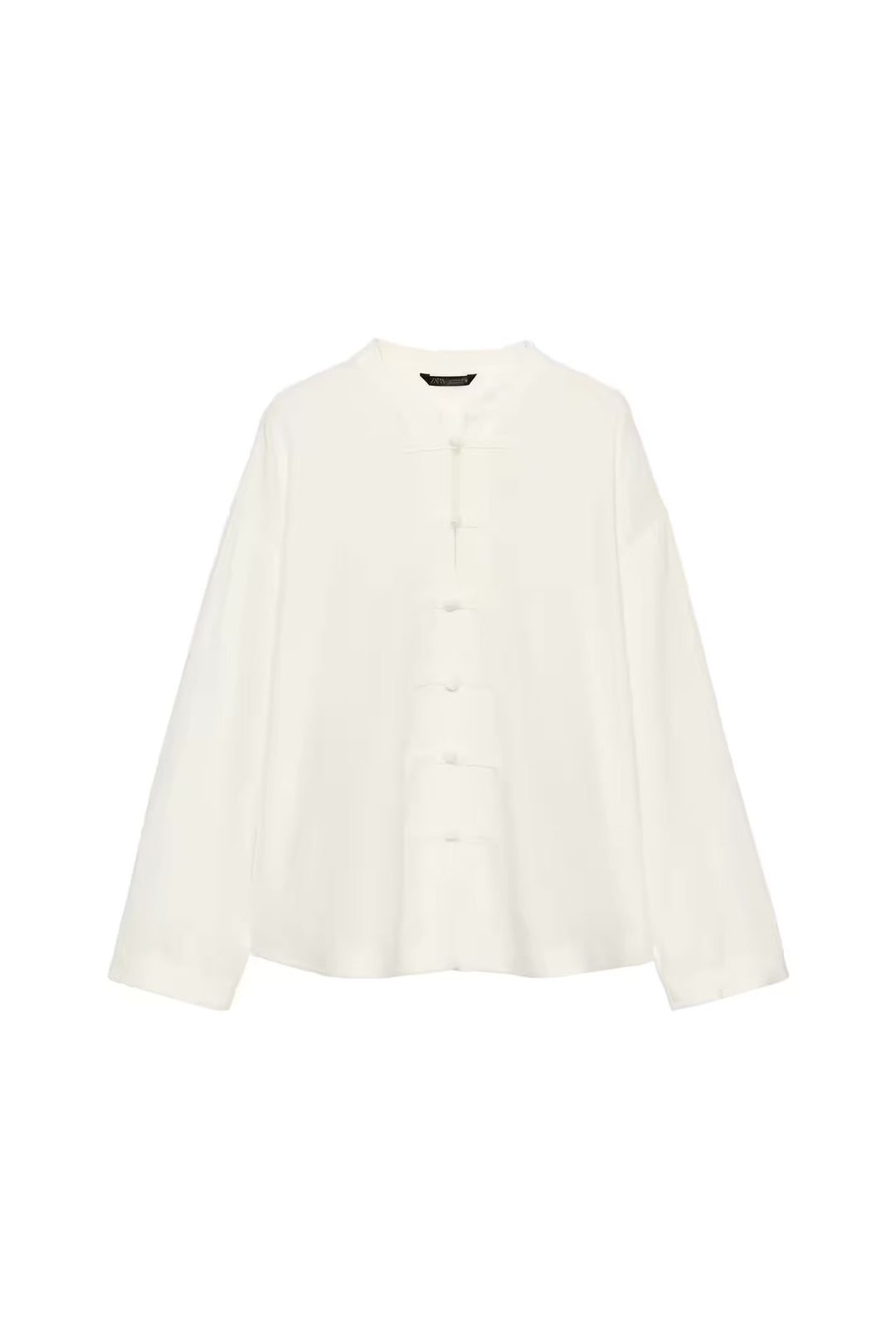 Damen Locker geschnittene Bluse im Mandarin‑Look mit Knotenknöpfen Drune
