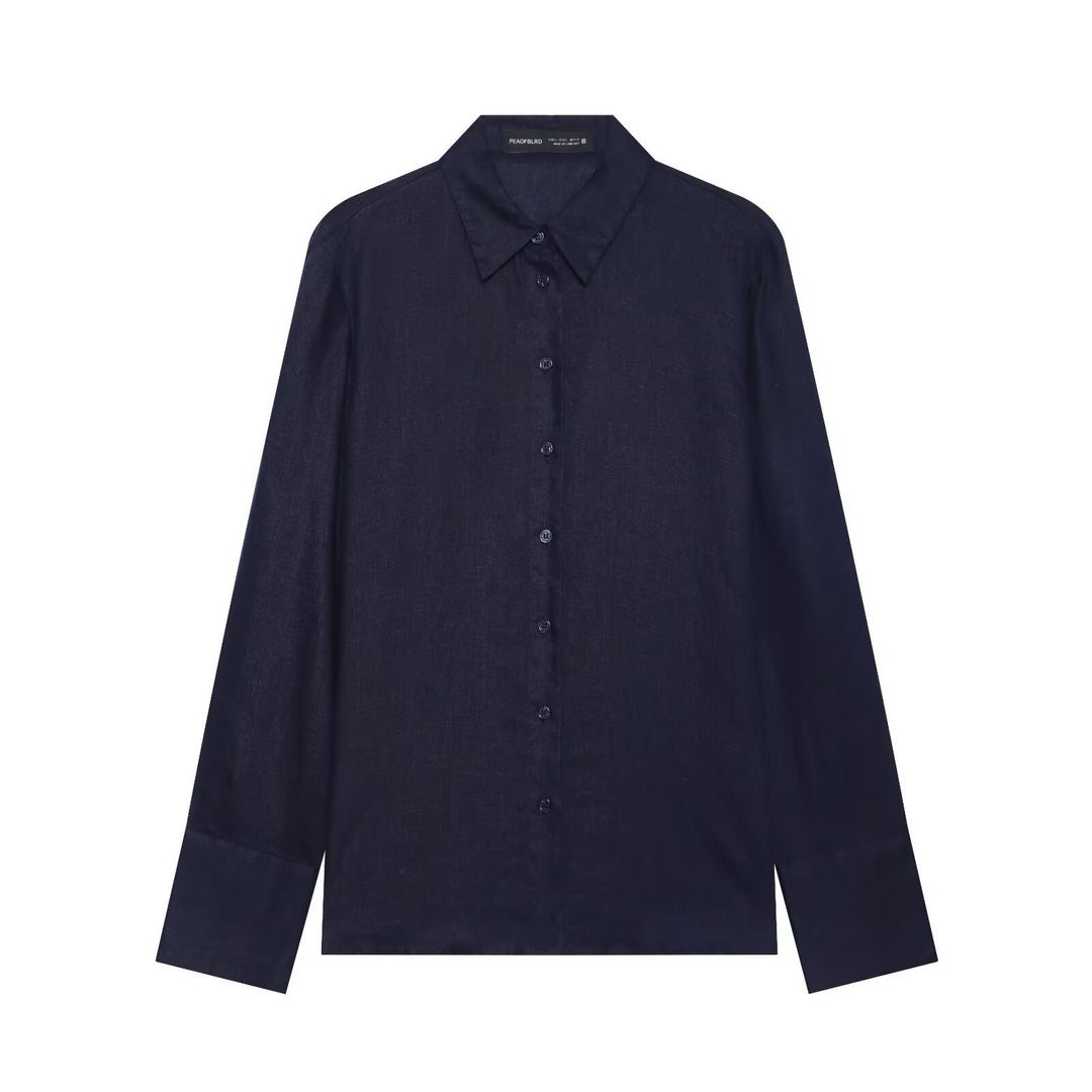 Damen Oversized Seidenimitat-Hemdbluse mit Kentkragen und Manschetten Drune