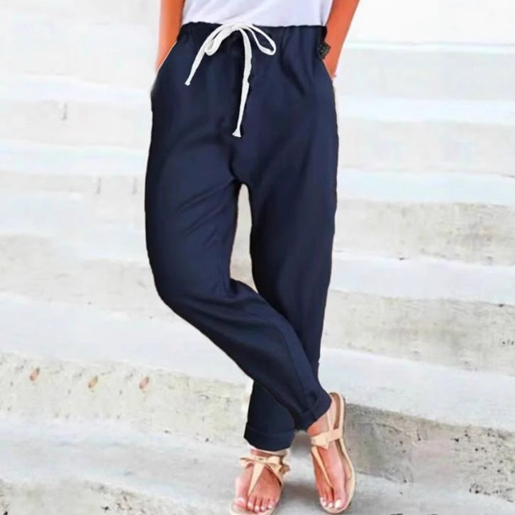 Damen nan lässige Relaxhose mit elastischem Bund, Kordelzug, Eingrifftaschen und umgeschlagenem Saum Drune