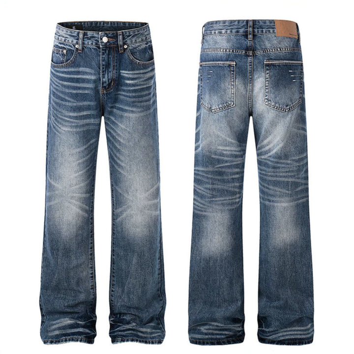 Damen High‑Waist-Jeans im Palazzo‑Schnitt mit Used‑Effekt und Fal­tenoptik Drune