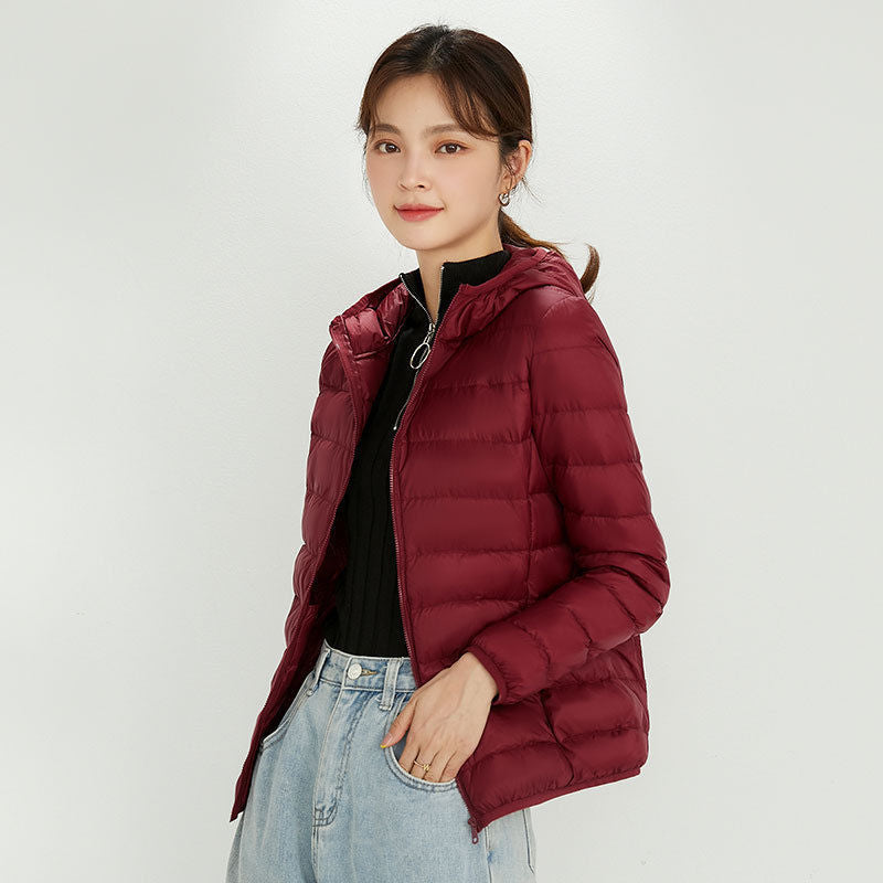 Damen Ultraleichte gesteppte Kapuzenjacke mit ultraflacher Thermowatte Drune
