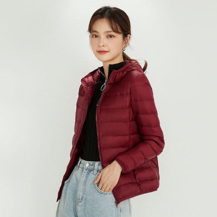 Damen Ultraleichte gesteppte Kapuzenjacke mit ultraflacher Thermowatte Drune