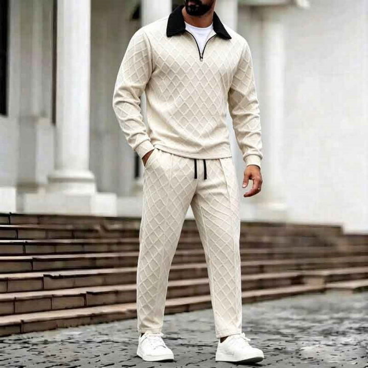 Herren Elegantes gesteppter Lounge-Set mit Halbzip-Kragen & Kordelbund Drune
