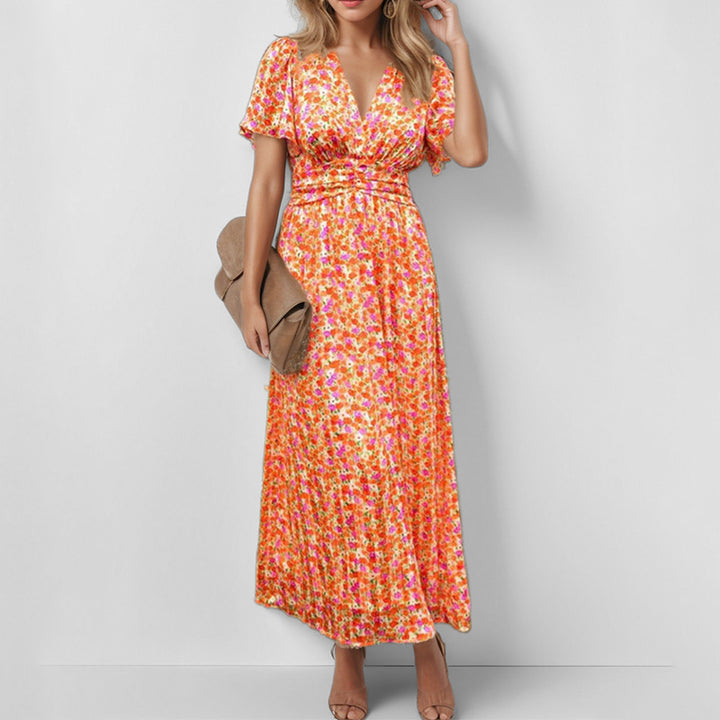 Damen Fließendes Maxikleid mit floralem Design und V-Ausschnitt Drune