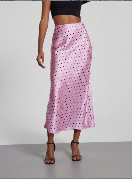 Damen-Satinrock mit hoher Taille und Midi-Länge