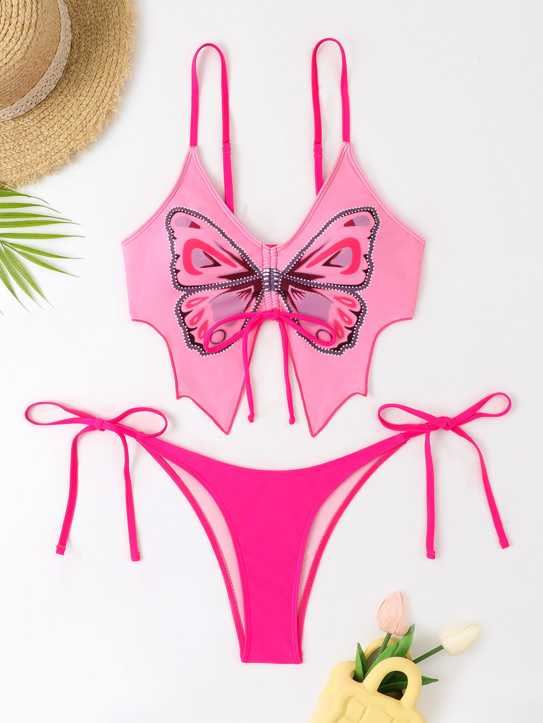 Damen Buntes Bikini-Set mit Schmetterlingsdesign Drune