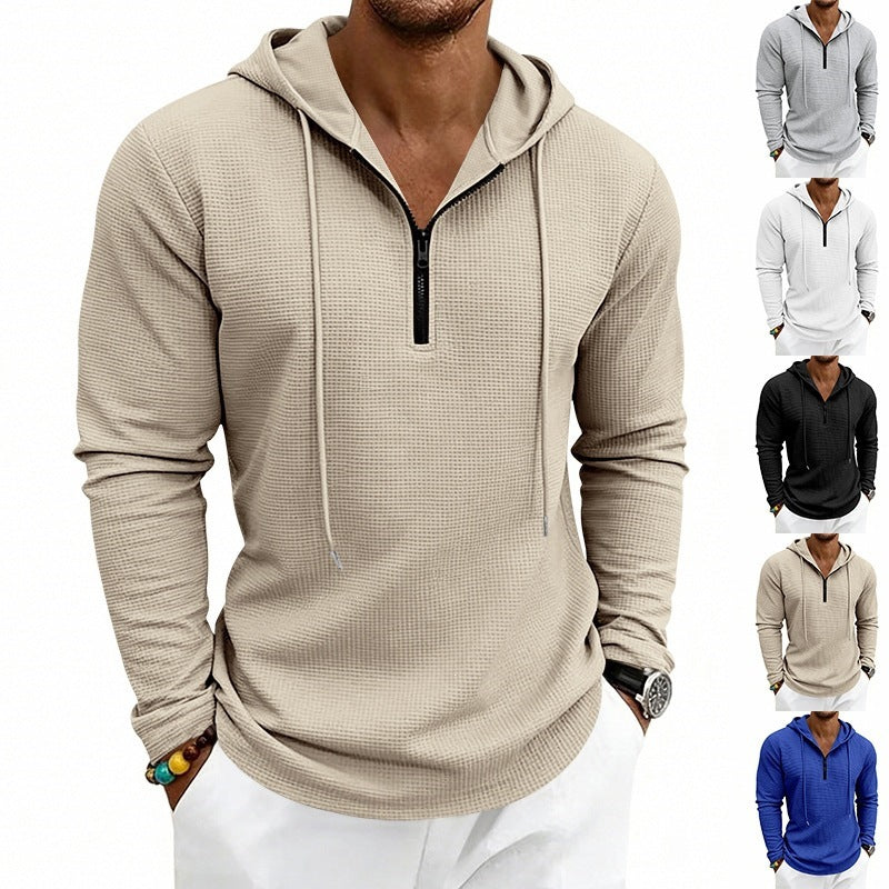 Herren Lässiges Waffelstruktur-Hoodie mit halbem Reißverschluss und Kapuze Drune