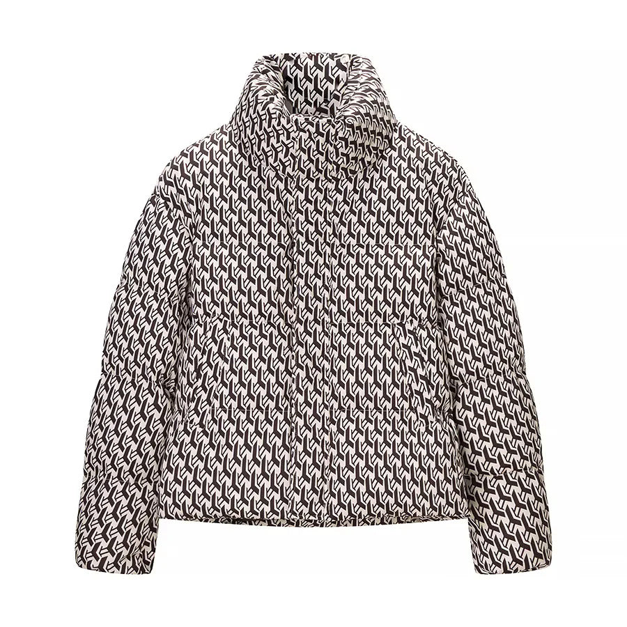 Damen nan gesteppte Steppjacke mit hohem Schlauchkragen, kastigem Cropped‑Schnitt und Allover‑Print Drune