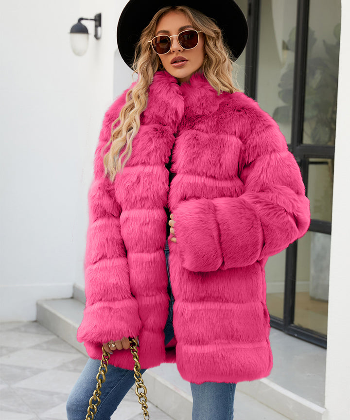 Damen Luxuriöse Kunstpelzjacke mit lockeren Ärmeln und voluminösem Schnitt Drune