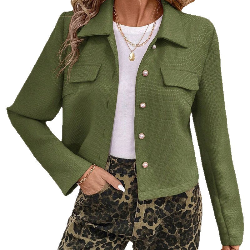 Damen modische Jacke mit strukturierten Stoff und praktischen Taschen Drune