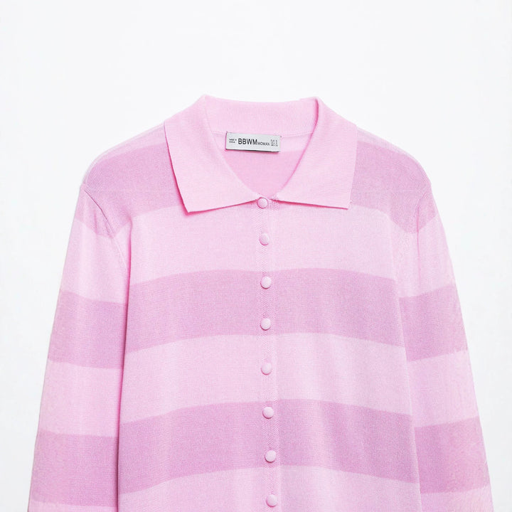 Damen Gestreifte Cropped Polo‑Strickjacke mit kastiger Silhouette und Rippbündchen Drune