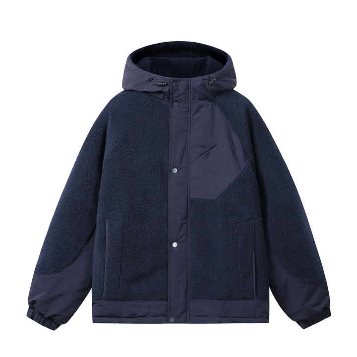 Unisex Boxy-Fleecejacke mit Kapuze und kontrastierenden Nylon-Einsätzen Drune