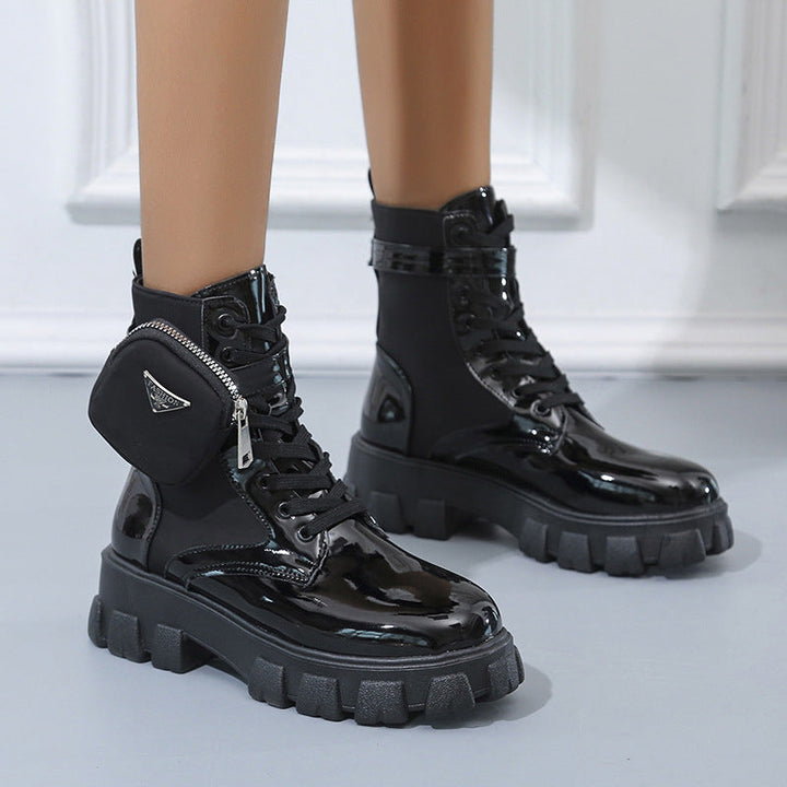 Damen nan Schnürhalbschaft-Boot im Utility-Style mit abnehmbarem Mini-Täschchen und Plateau-Profilsohle Drune