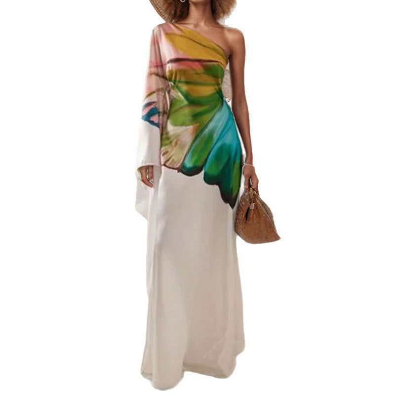 Damen Maxikleid mit asymmetrischem Design und kunstvollem Farbverlauf Drune