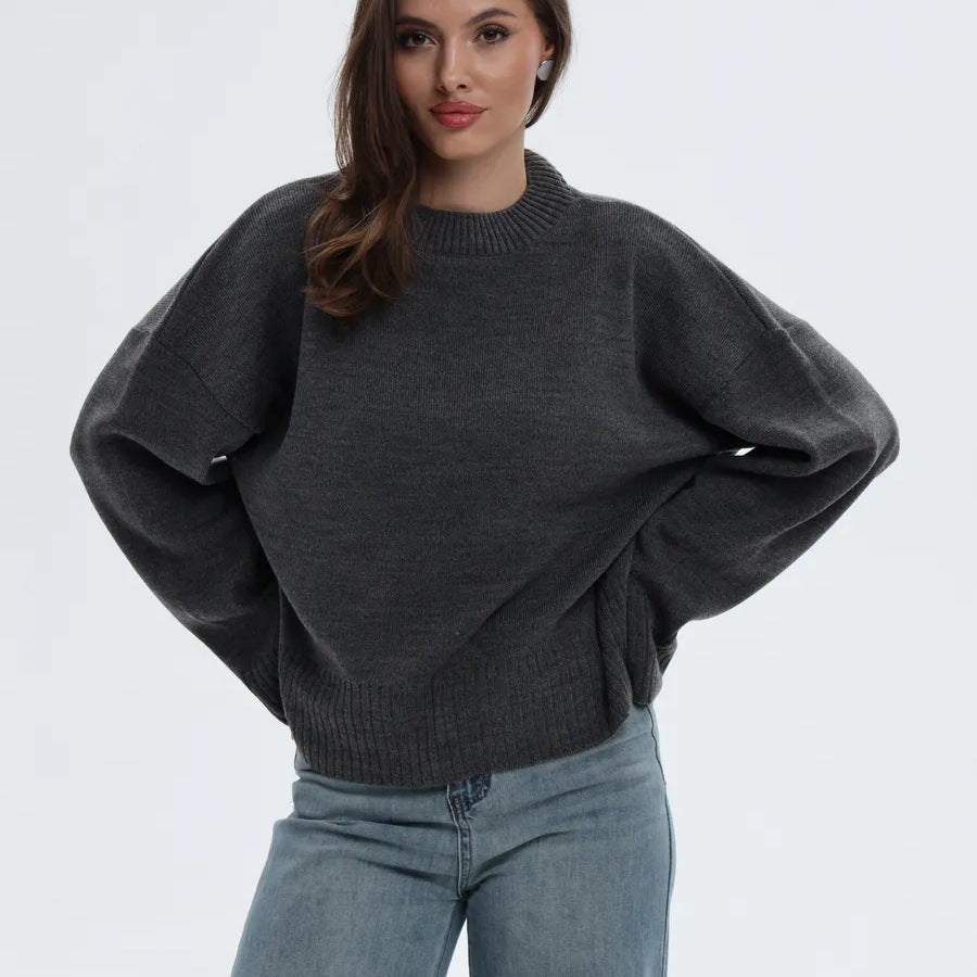 Damen lässiger Strickpullover mit voluminösen Ärmeln und modernem Design Drune