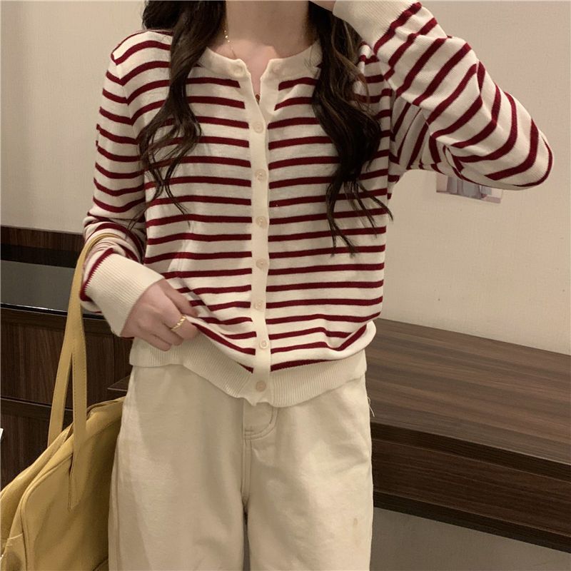 Damen Langärmliger Strickpullover mit Knopfverschluss Drune
